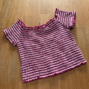 Urban Outfitters MEDIUM Red White Gingham Off the Shoulder Crop Top